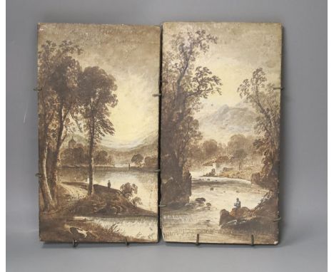 A pair of painted ceramic tiles, signed W. Yale 24x13cm