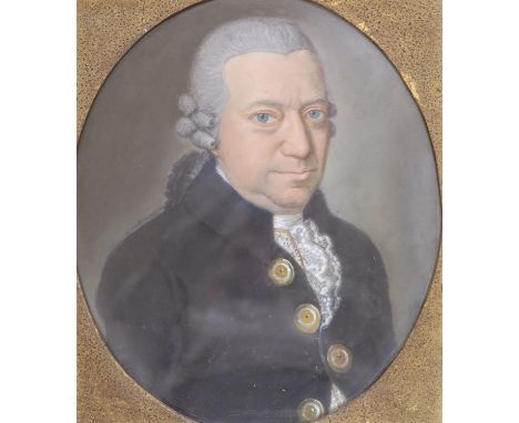 Late 18th century English School, pastel on paper, Portrait of a gentleman, oval, 30 x 25cm