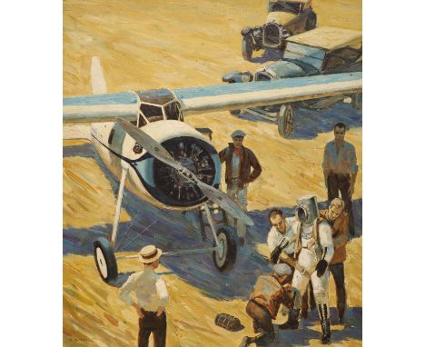 Robert C. Sherry, oil on board, Light General Precision, Illustration of a high altitude airman, signed, 57 x 50cm