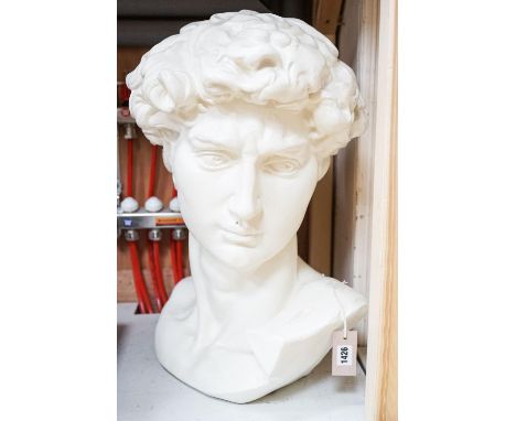 After Michelangelo large white painted composition portrait bust, 'David' 60cm