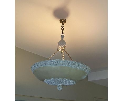A plaster cast pineapple and acanthus leaf light fitting, diameter 50cm drop 45cm