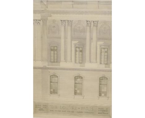 D.M. Dawbarn, pencil and watercolour, Architectural study of The Louvre, Paris, 69 x 49cm