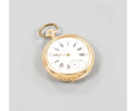 A Swiss 18k, ruby and diamond set keyless fob watch by Henry Grandjean &amp; Cie (a.f.),case diameter 36mm, gross weight 44.3
