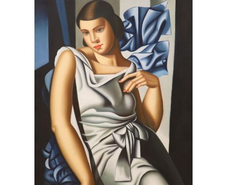 After Tamara de Lempicka, oil on canvas, Woman in a silver dress, 59 x 49cm