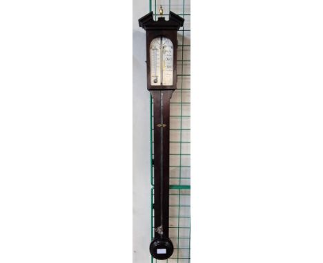 A George III style J. Blatt, Brighton mahogany stick barometer and a warming pan 