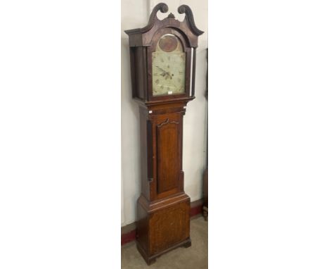 A George III oak 30-8-day longcase clock, the painted dial signed Jn. Hallam, Nottingham 