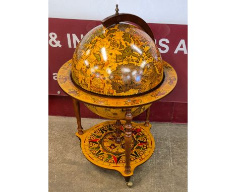 An Italian terrestrial globe cocktail cabinet/trolley 
