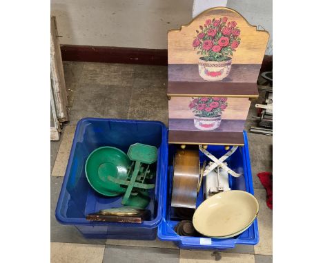 Two sets of scales, a Bentima mantle clock, etc. 