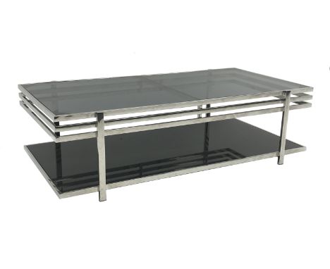 Chrome framed two tier coffee table with glazed tinted top, W120cm, H35cm, D63cm Condition Report Click here for further imag