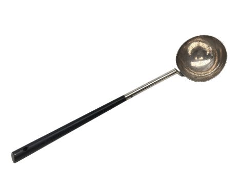 Christopher Dresser electroplate ladle with ebony handle, indistinct registration mark probably for 1880, L37cm Condition Rep