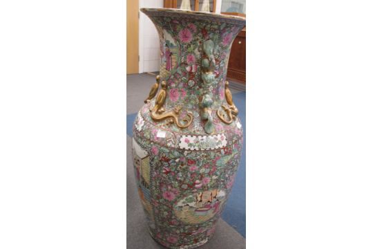 A Large Chinese Famille Rose Porcelain Floor Vase With Red