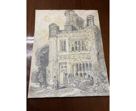 Pencil sketch after John Sell Cotman, Vellum bound sketchbook, maps other items 