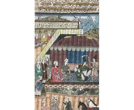 Indo-Persian illuminated manuscript leaf, in glazed frame, total size 27 x 15cm