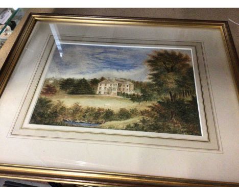 19th century watercolour of Broich House, Kippen, 26cm x 18cm, together with a pair of Morland prints and another print (4)