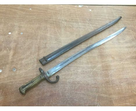 First World War French 1866 pattern Chassepot bayonet in scabbardThe scabbard is a little pitted, with some minor dents but i