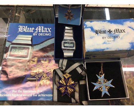 Blue Max digital watch, cased, and two Blue Max neck orders
