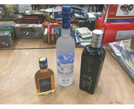 Spirits- one 700ml bottle of No. 3 London Dry Gin, one 700ml bottle of Grey Goose Vodka and a 20cl bottle of Jules Clairon Br