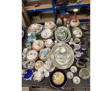 Large quantity of ceramics to include three Carlton Ware iridescent lustre powder blue vases, Carlton Ware plate, Carlton War