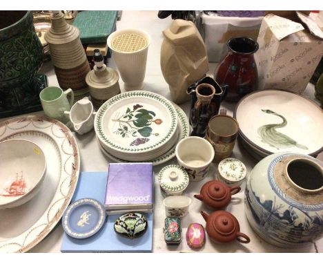 Portmeirion Botanic Garden dinner plates and pots, Wedgwood Flying Cloud bowl, Jasperware, Poole Pottery vase with box, Chine