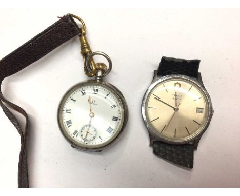 Omega silver cased fob watch, movement numbered 4506368, together with a Timex quartz watchThe Omega fob watch winds and runs