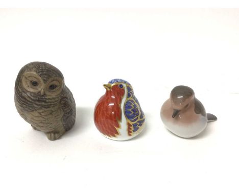 Royal Crown Derby robin paperweight, Bing &amp; Grondahl bird ,Poole pottery owl ornament 7-9 cm , Goss Lincoln Imp and candl