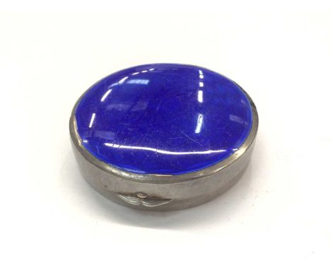 Early 20th century silver and blue enamel box with mirrored interior, 6.5cm diameter