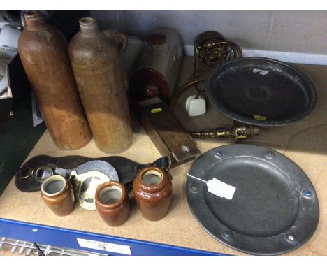 Tudric pewter dish with enamel cabochons, designed by Archibald Knox, together with another Tudric tazza, a box of bone and e