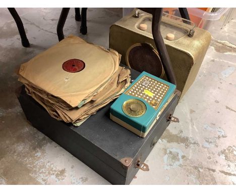 Decca record player with records, together with two vintage radios