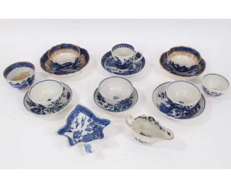 A group of 18th century English blue and white porcelain, including a Lowestoft cream jug, Worcester and Caughley