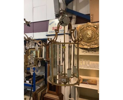 Georgian style brass hall lantern with curved bevelled glass33cm diameter, 62cm high approximately