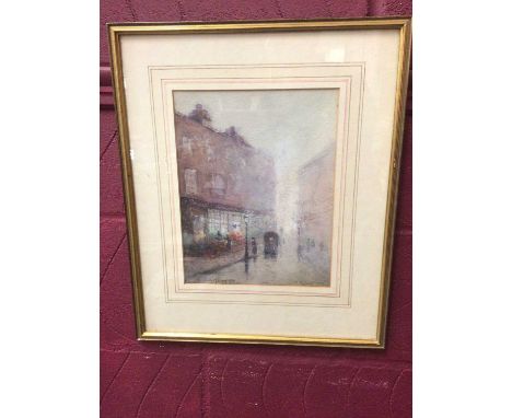Edith M. Vicary watercolour- street scene, signed and dated 1901, in glazed frame