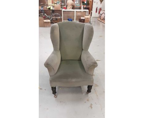 Edwardian wing back arm chair on ring turned legs