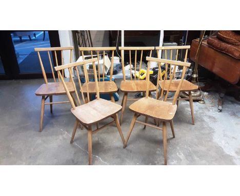 Set of six Ercol stick back chairs