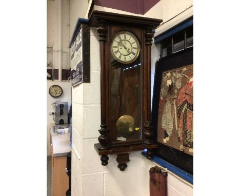 Vienna regulator wall clock with enamel dialSound original condition. Pendulum and key present but no weight. Condition of mo