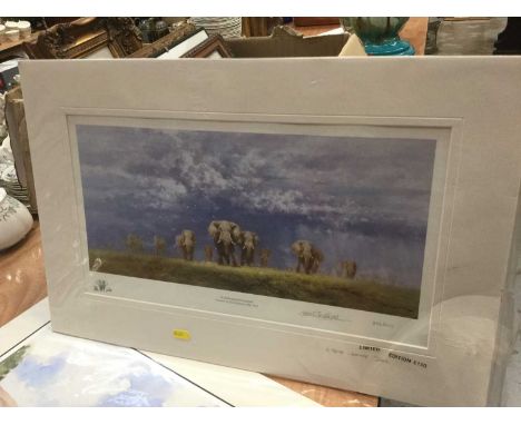David Shepherd, signed limited edition print 'A Celebration of Elephants' no. 238 / 400 also inscribed on mount 'to Mervyn be