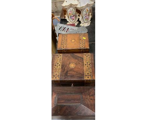 Miscellaneous items including Regency rosewood tea caddy, two Tunbridge type boxes, pair of Continental vases, other items