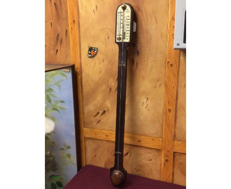 Contempory stick barometer thermometer by Blatt, Brighton with faux ivory scale in mahogany case, 90 cm high