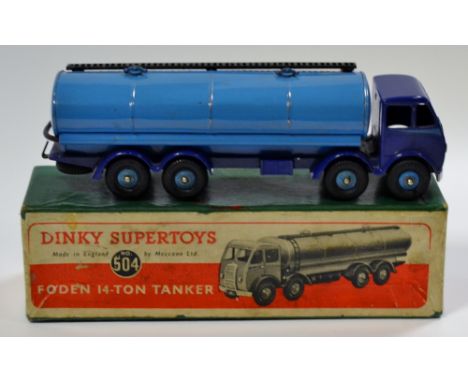 Dinky Supertoys 504 Foden 14-ton Tanker, dark blue cab and chassis with light blue flashes to sides of cab, 1st type radiator