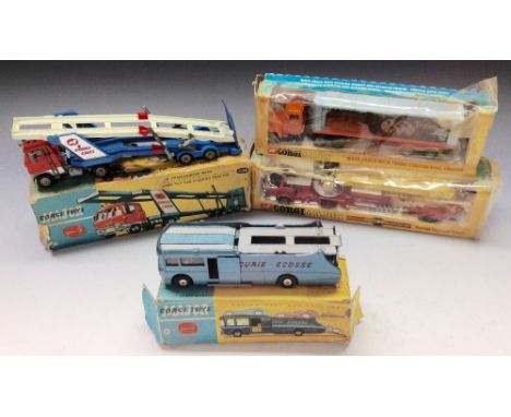 Corgi Major Toys Commercial Vehicles - 1138 Car Transporter with Ford Tilt Cab H series Tractor;  1126 Ecurie Ecosse Racing C