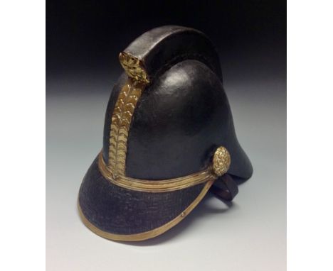 Fireman's Helmet in leather, with brass fittings