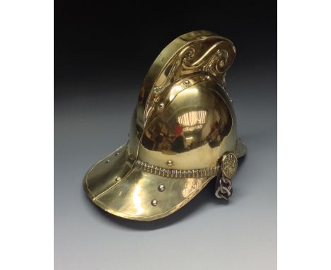 Fireman's Helmet in brass, with later leather interior