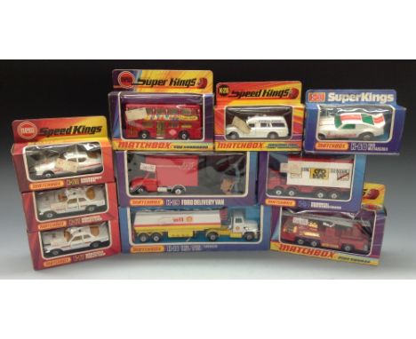 Matchbox Super Kings and Speed Kings - Super Kings K9 Fire Tender, K-15 The Londoner Bus, K16 Petrol Tanker, K24 Scammell Con