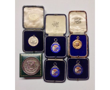 Cycling, National Cyclists Union, silver and enamel fobs, boxed (5); London Bicycle Club, early large medal silver coloured b