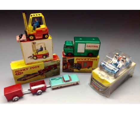Dinky Toys -  448 Chevrolet El Camino Pick-up with two Trailers;  450 Bedford T K Box Van, Castrol green;  404 Conveyancer Fo