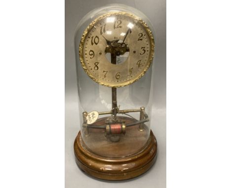 A Bulle 'skeleton' electric mantel clock, under a glass dome, height 38cm