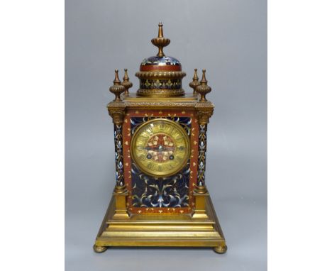 A 19th century champleve and gilt brass mantel clock, height 31cm