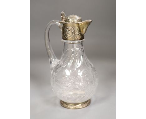 An early 20th century French white metal mounted glass claret jug, maker AL, height 23cm.CONDITION: Tiny chips to the glass o