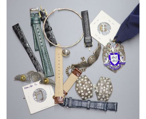 Miscellaneous items including Cartier leather watch strap, leather watch strap inscribed Rolex Geneva, three other leather wa