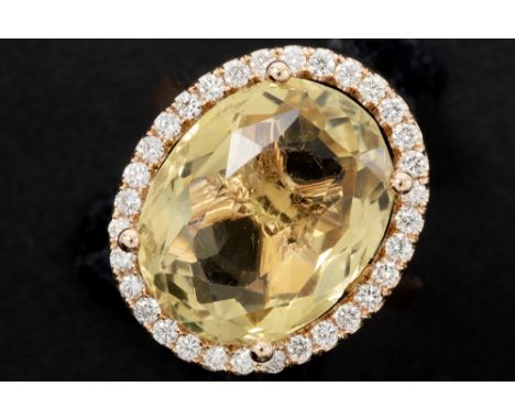nice ring in pink gold (18 carat) with a 9,54 carat citrine surrounded by ca 0,50 carat of high quality brilliant cut diamond