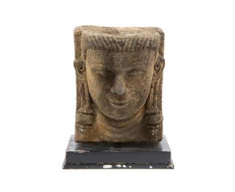 4th/7th Cent. Ancient Myanmar architectural sculpture in volcano stone with the head of Buddha prov :  - ex-collection of Bar